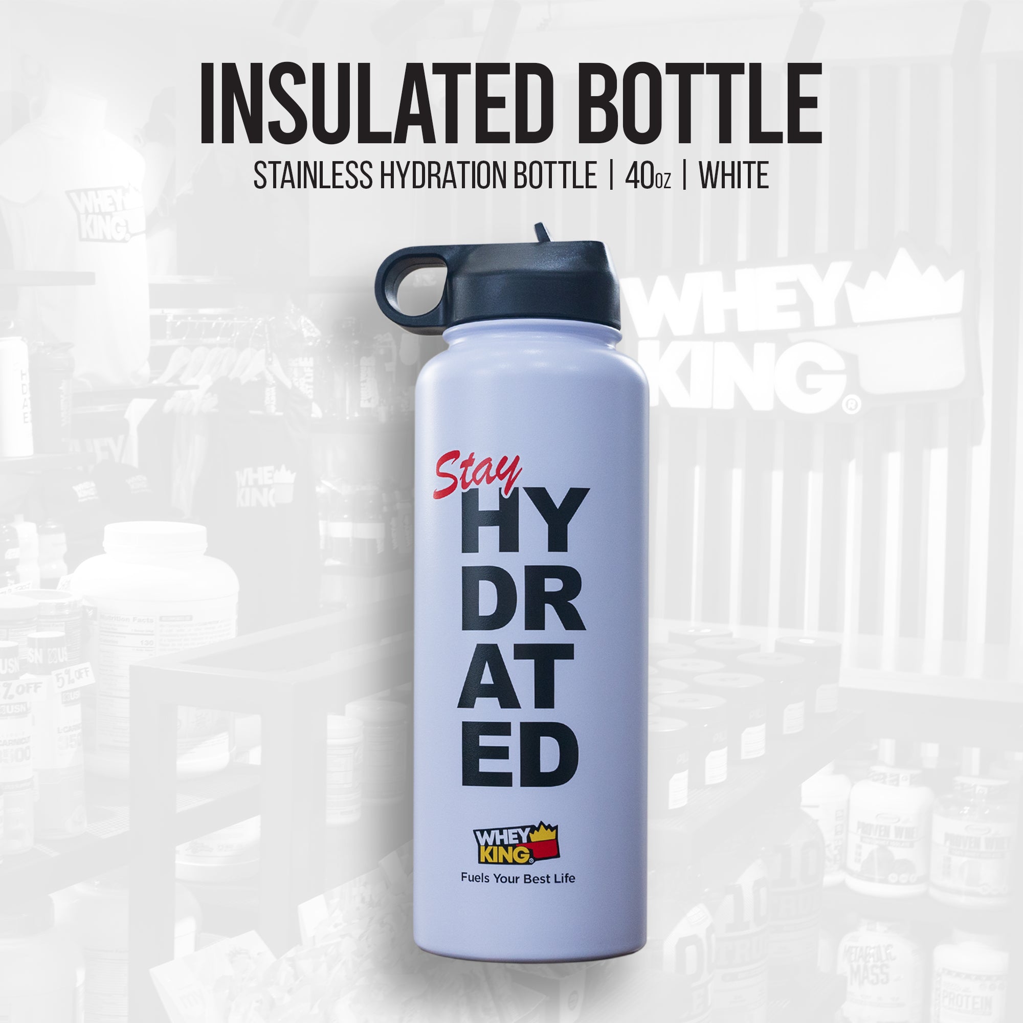 Whey King Insulated Stay Hydrated Vacuum Flask - White