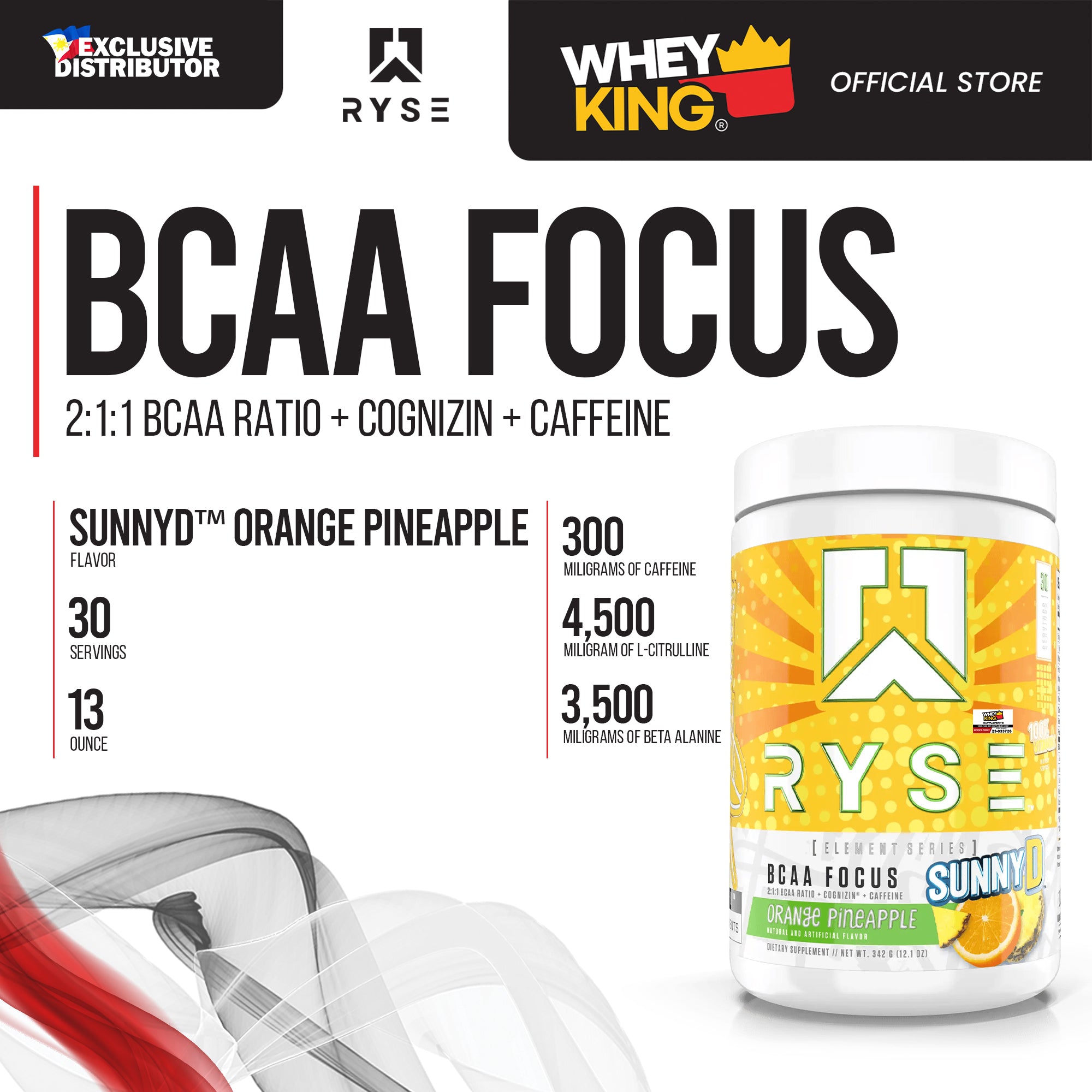 RYSE BCAA Focus I 30 Servings (𝐄𝐓𝐀: 𝐎𝐂𝐓𝐎𝐁𝐄𝐑 𝟐𝟎𝟐𝟒)