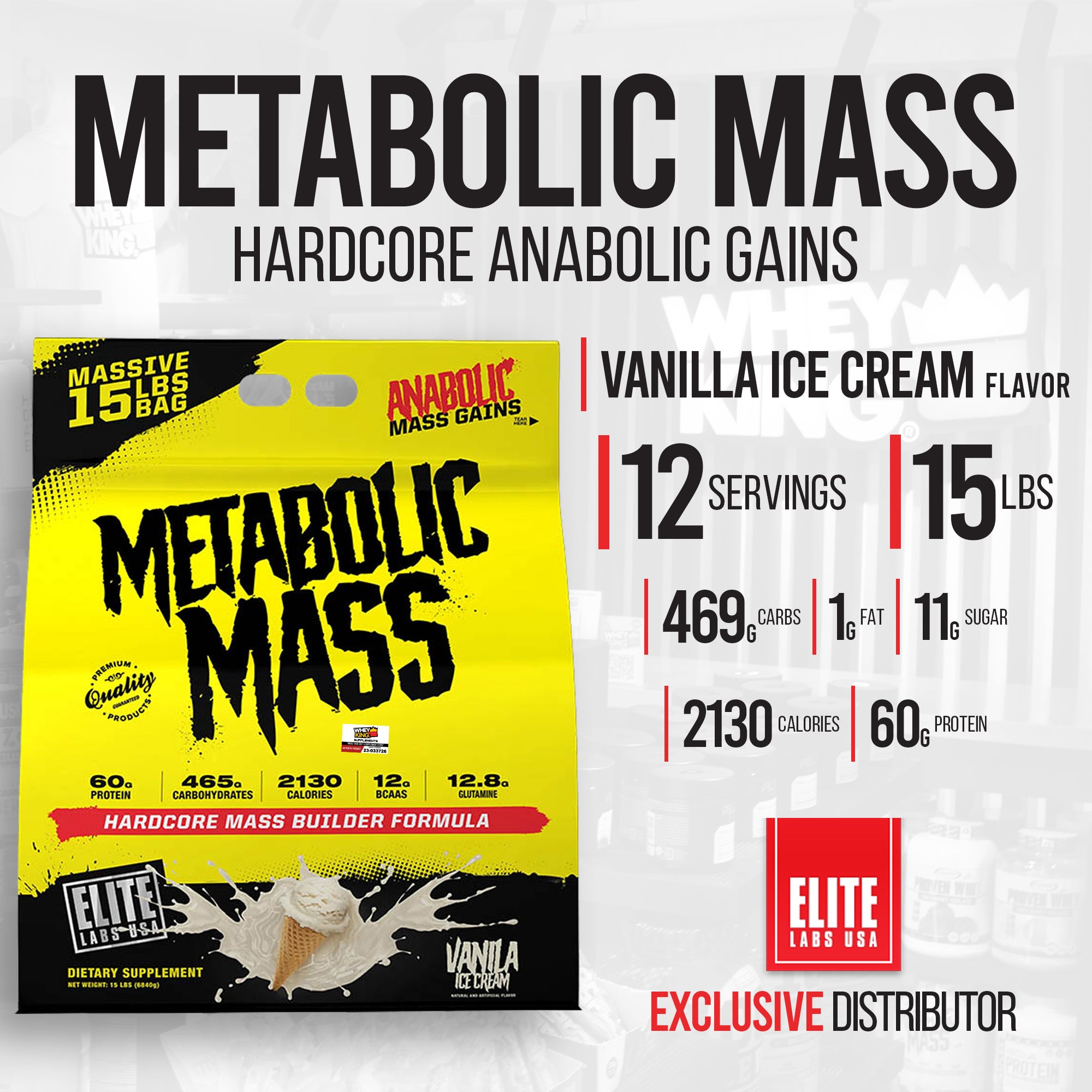 Elite Labs USA Metabolic Mass (15lbs) with FREE NCF ACAI BERRY 50 caps